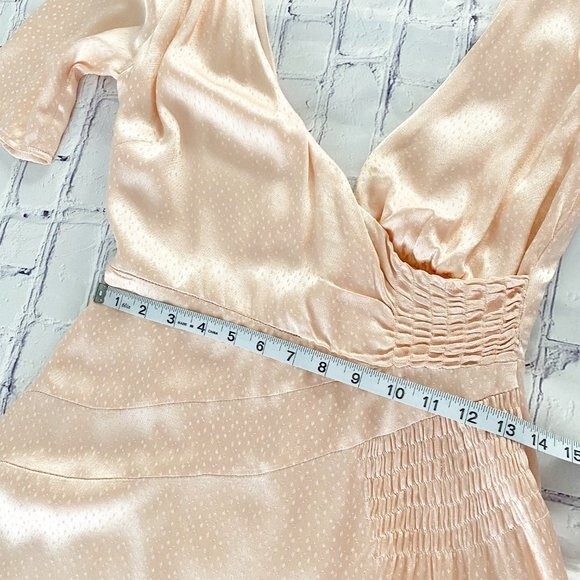 LPA Soft Blush Pink 3/4 Sleeve V Neck & Back Elettra Satin Jacquard Smocked S - Picture 9 of 13